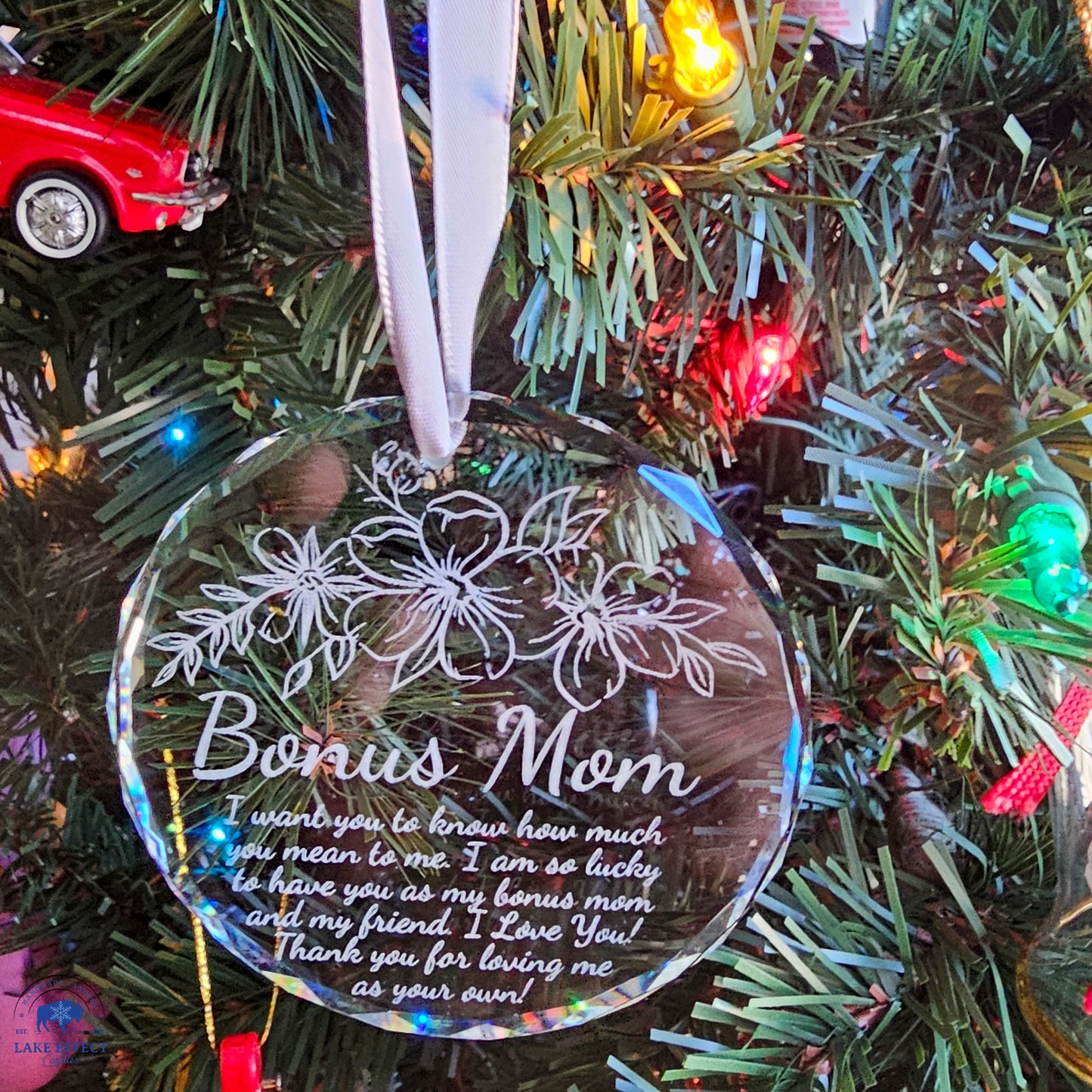 “Bonus Mom” Engraved Crystal Ornament