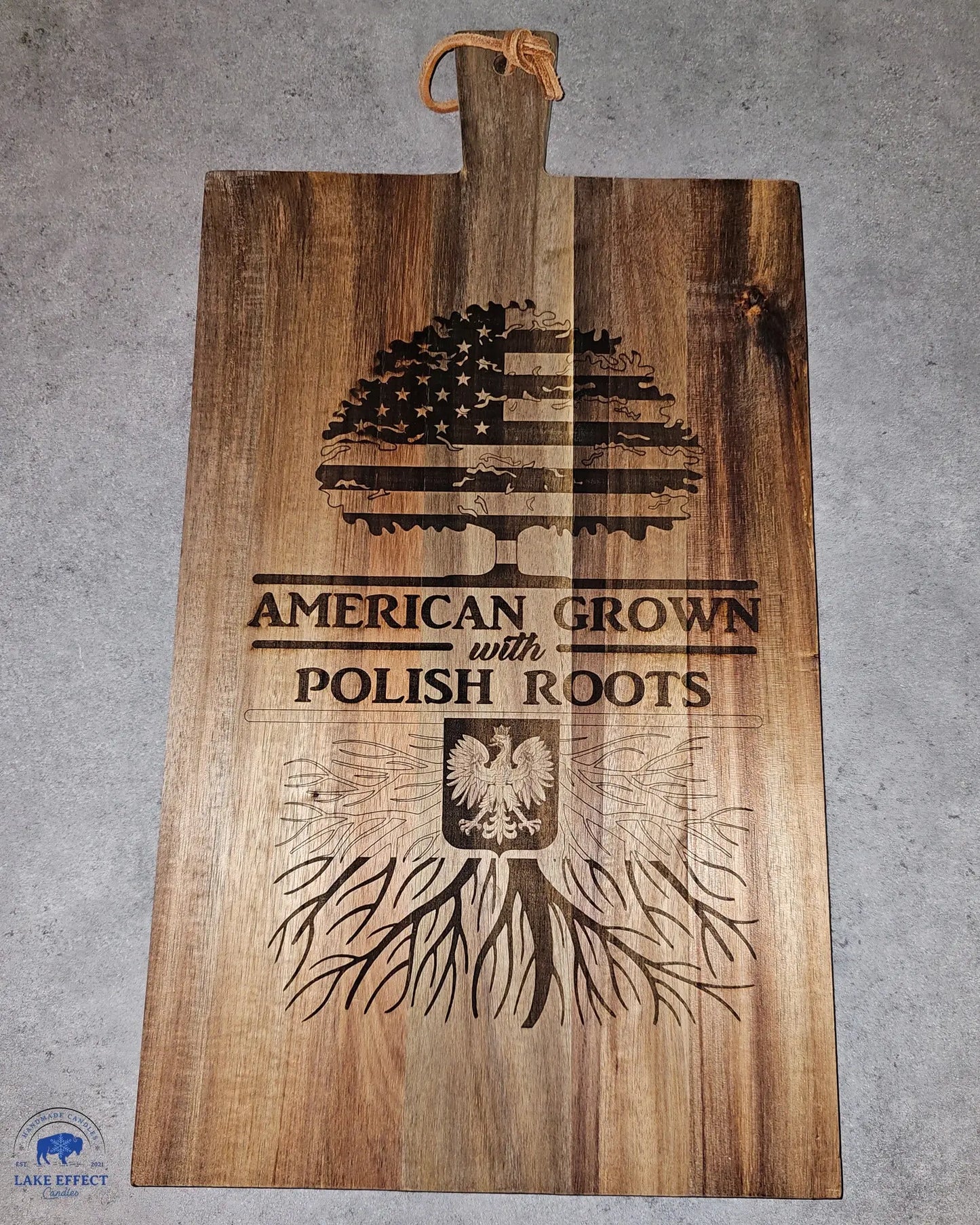 “American Grown With Polish Roots” Engraved Cutting Board