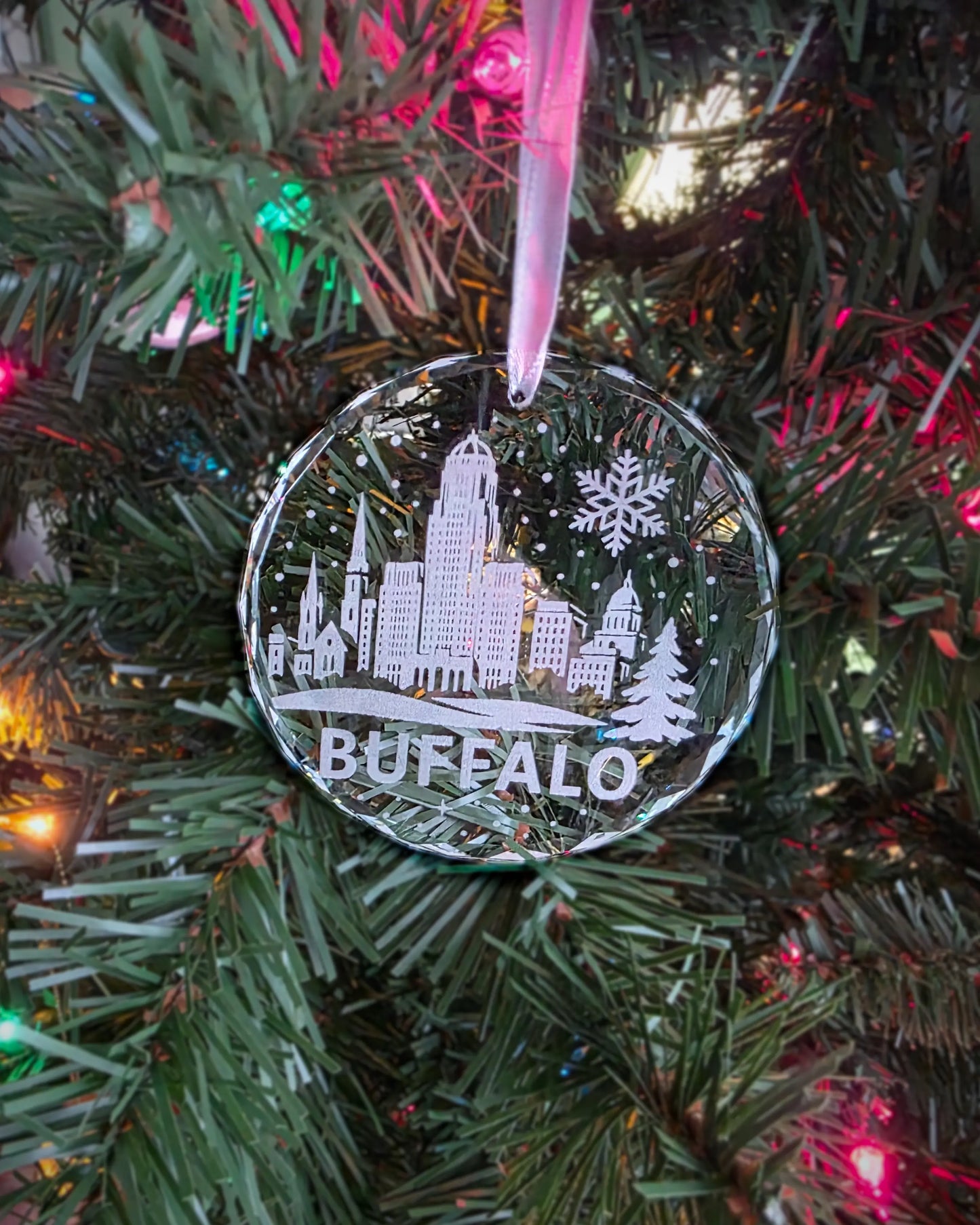 Buffalo Skyline Crystal Ornament