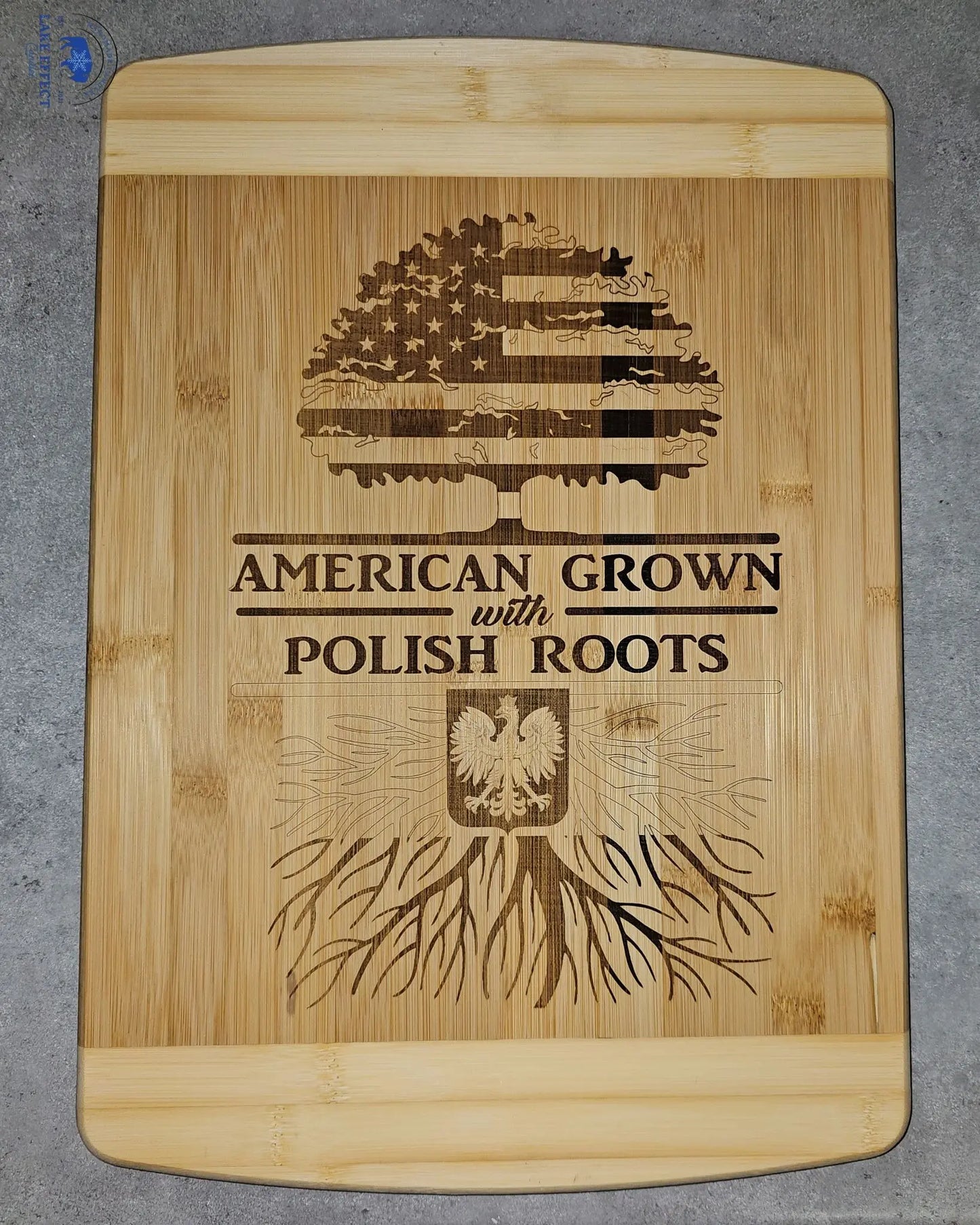 “American Grown With Polish Roots” Engraved Cutting Board
