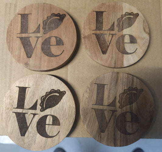 Pierogie “LOVE” Laser Engraved Coaster Set — 4 Pack